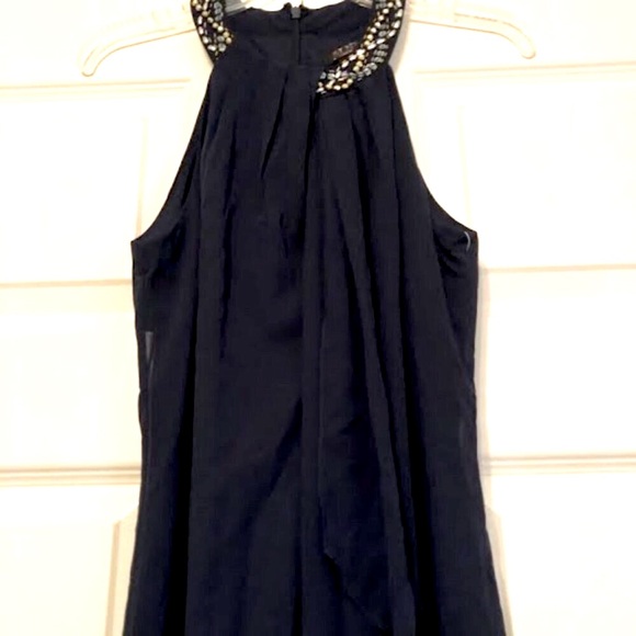 NWT SLNY Jewel Embellished Halter Mini Formal Dress in Navy Chiffon SZ 8 - Picture 6 of 8